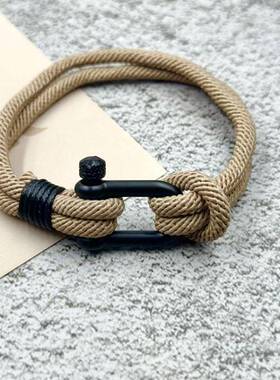 跨境新款黑色u形扣米兰线沙滩手链简约饰品红色本命年情侣手绳