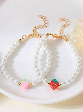 欧美新款时尚百搭饰品草莓项链简约夏季小清新软陶米珠珍珠项链女