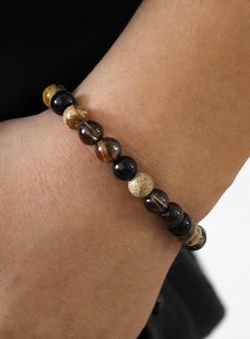 亚马逊跨境热卖天然石头珠子编织手链茶晶珠子蜡线编织可调节手串