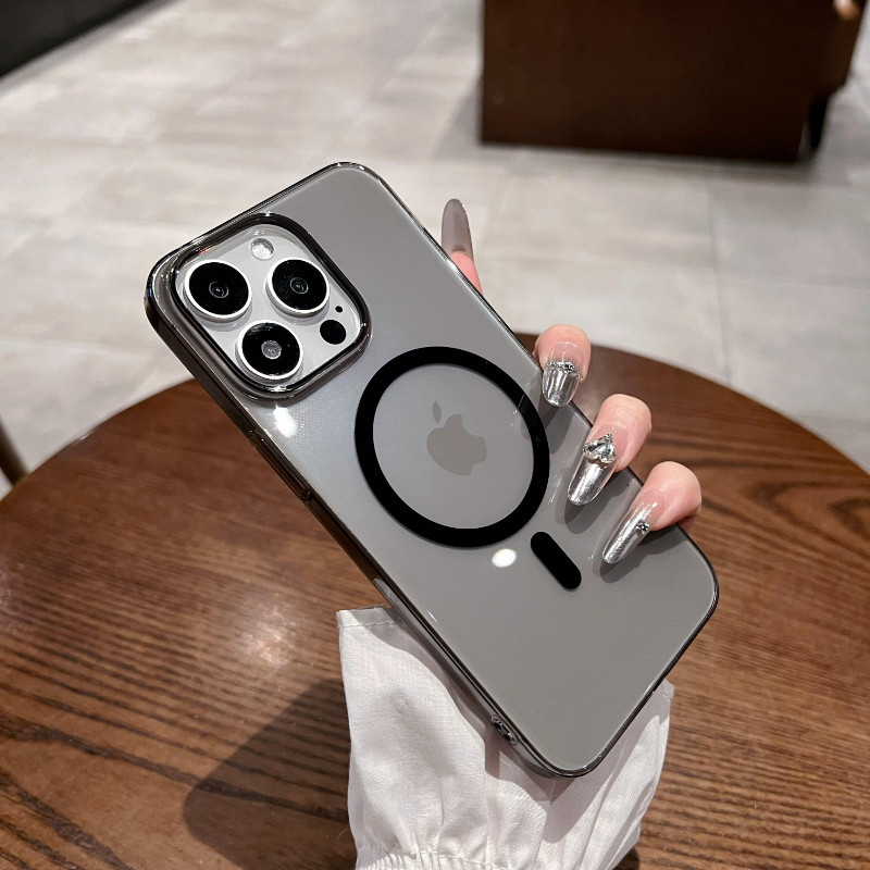 很薄不变色钛灰色透明磁吸硬壳iphone15pro手机壳适用苹果14proMax无线充电13新款15plus防摔12保护套男女11
