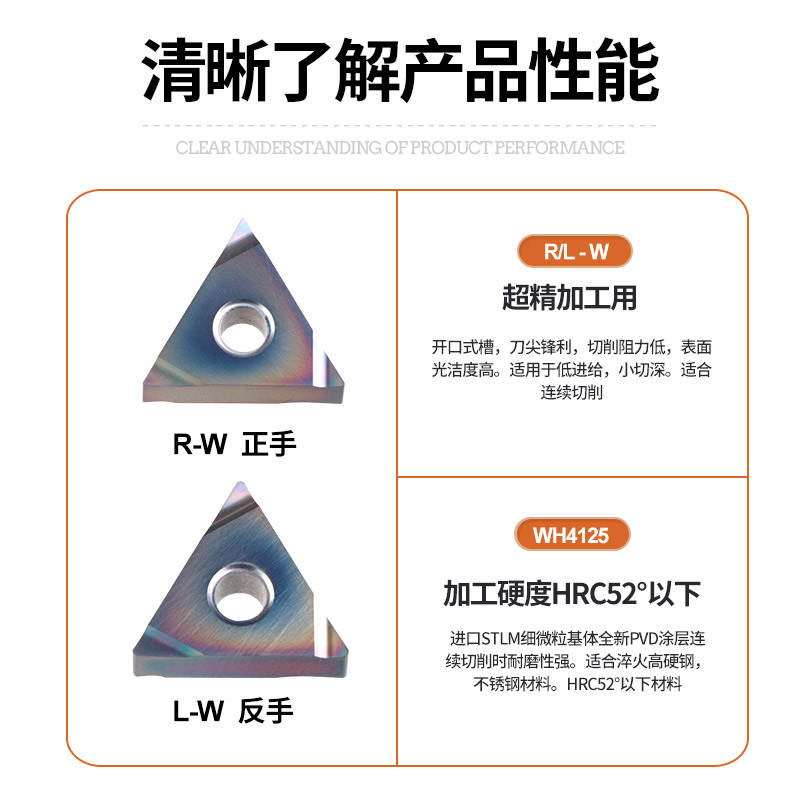 三角形数控刀片TNGG160402R-W七彩高硬刀粒160404R/L精车外圆刀头 - 图3