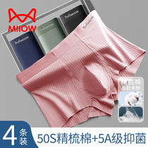 Cat mans underwear boy pure cotton flat angle pants antibacterial crotch youth thin air breathable shorts Summer full cotton 100%