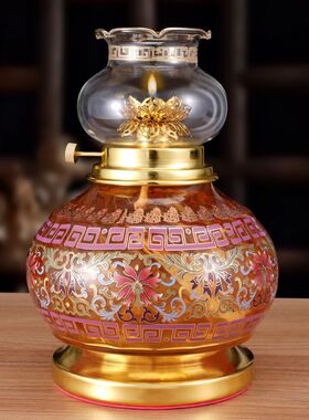 唐纹液体防风酥油灯灯盏灯座烛台长明灯调光油灯神台灯供佛油灯