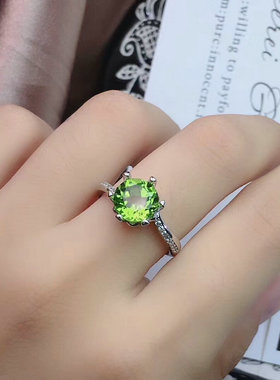 天然橄榄石戒指吊坠女S925银时尚
