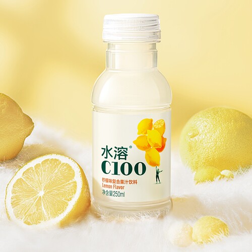 水溶C100柠檬味复合果汁饮料维C250ml6/8瓶小瓶装VC西柚柠檬汁 - 图1