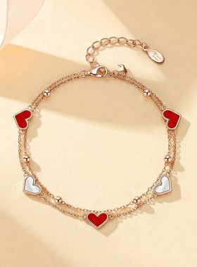 迪士尼玫瑰金爱心双层手链送女友