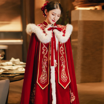 Great fur collar bridal show and cloister 2023 new thickened velvet winter warm jacket wedding shawl cape