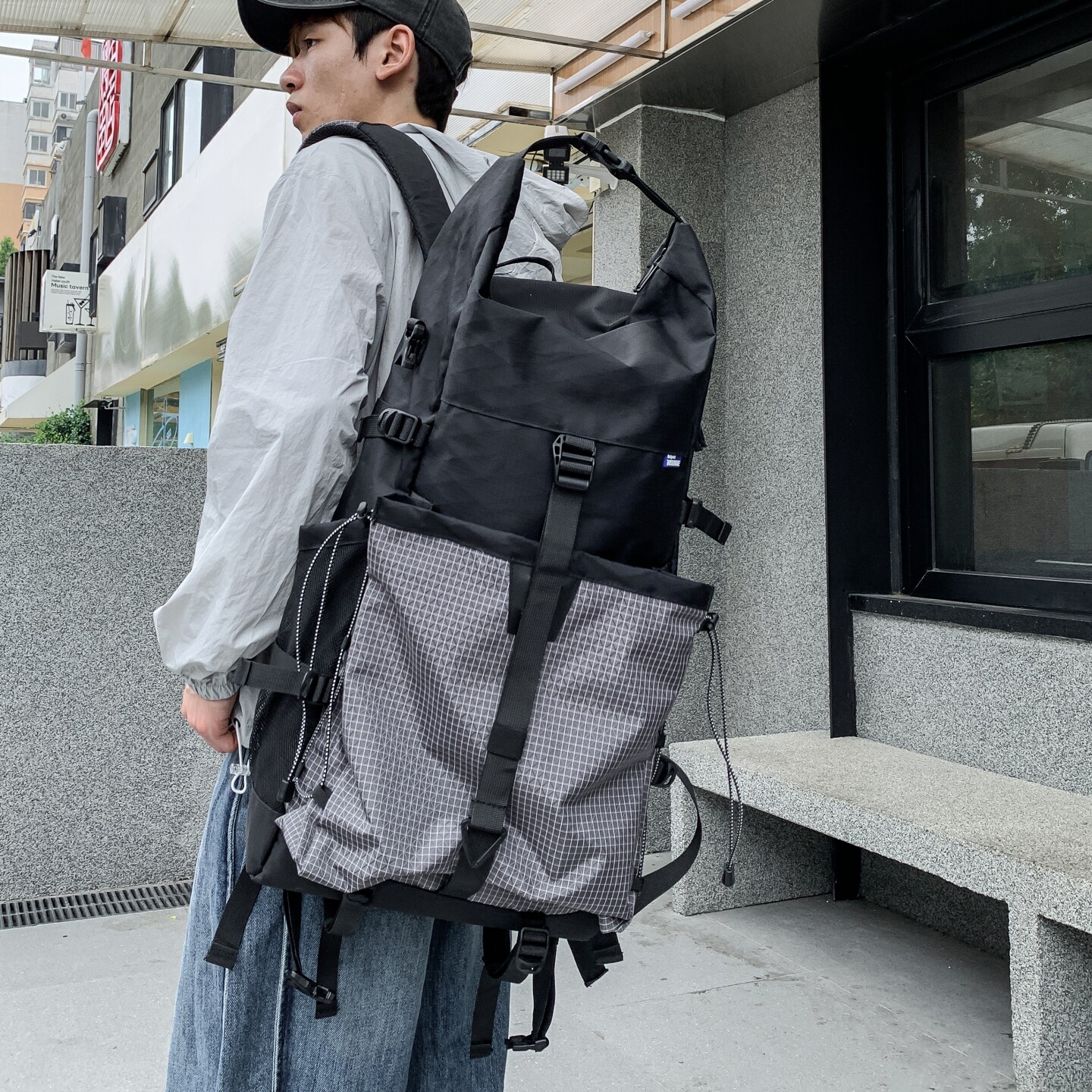Mampson trendy brand large capacity plaid roll top backpack