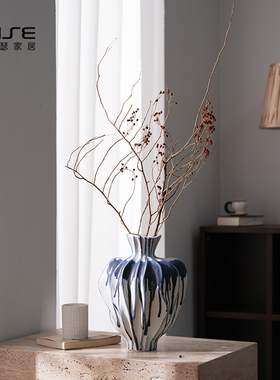 手工陶瓷水墨中古风手绘陶瓷花瓶