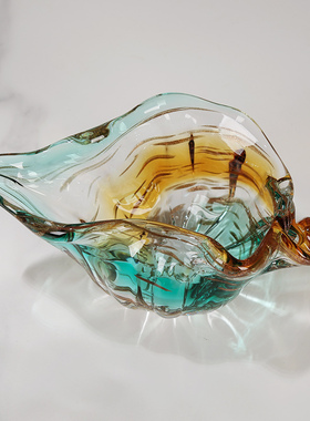 炫彩海螺艺术玻璃果盘摆件干果