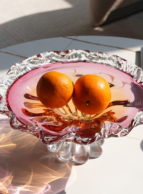 艺术玻璃渐变手工花边果盘