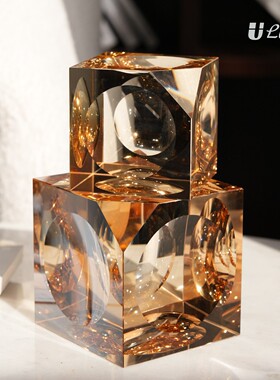 几何实心方块琥珀琉璃摆件