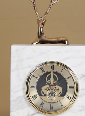 现代轻奢大理石纯铜鹿座钟客厅