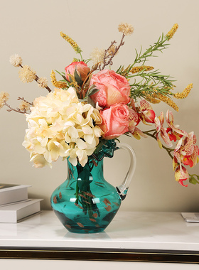 中古风手提花瓶摆件手工艺术玻璃