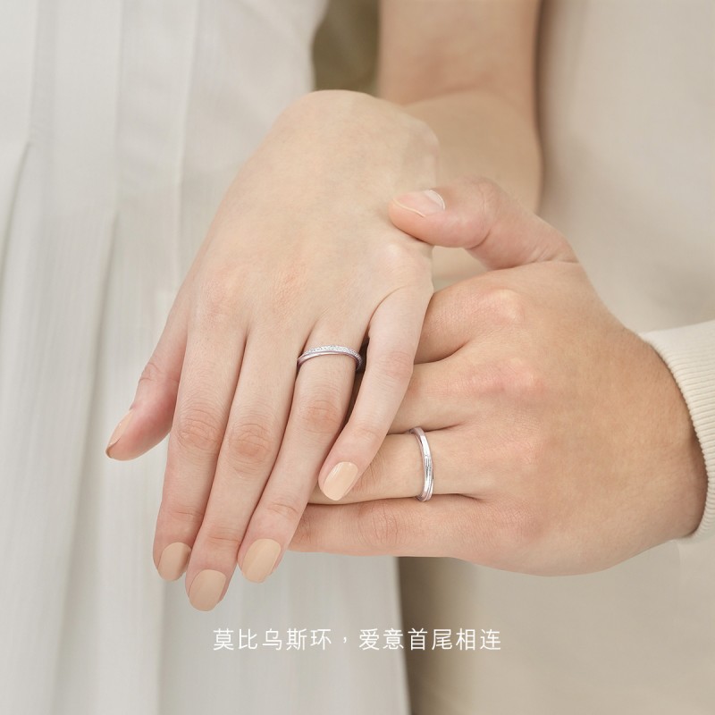 周生生PROMESSA星宇18K白色黄金钻石戒指情侣戒88052R - 图1