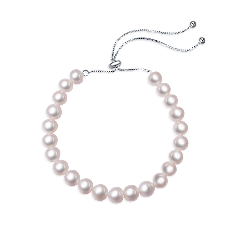 淡水紫色真珍珠女士纯银简约手镯 潮和氏手链