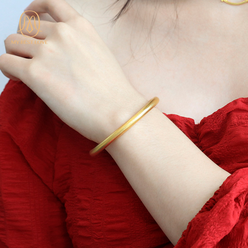 金包银手镯999足金简约黄金手镯 mybestlove手镯