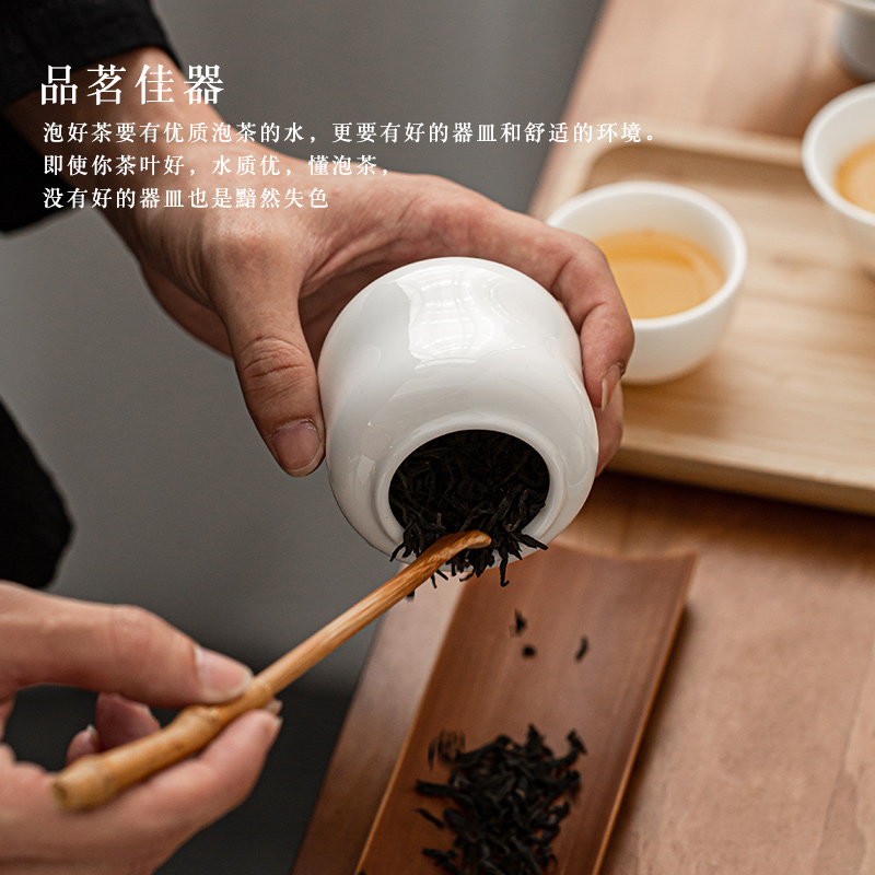 德化高白瓷茶灌纯色茶业罐茶仓春季土陶罐黑茶香粉密封陶瓷茶叶罐-图3