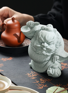 青砂石钟馗抓酒鬼茶宠摆件精品