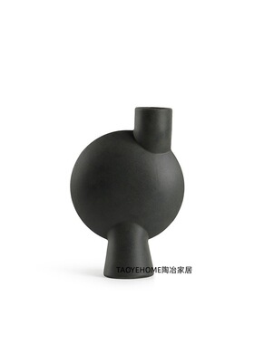 侘寂风莫兰迪色陶瓷花瓶家居书房几何花器软装样板房民宿餐桌摆件