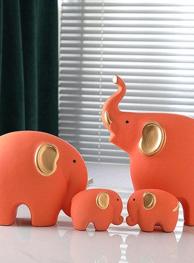 美式大象摆件电视柜客厅北欧简约陶瓷小象装饰品一家四口新婚礼品
