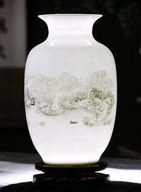 景德镇陶瓷 花瓶摆件客厅插花薄胎雪景小花瓶现代简约摆件花瓶