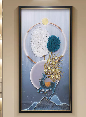 现代立体手工玄关入户实物装饰画3d客厅走廊尽头挂画菩提孔雀高端
