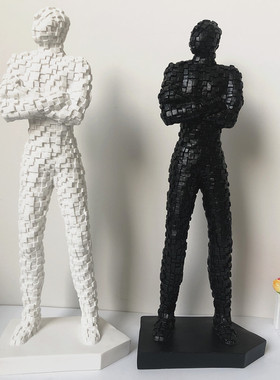 现货树脂工艺品摆件 客厅家居黑白马赛克人个性人物装饰摆件