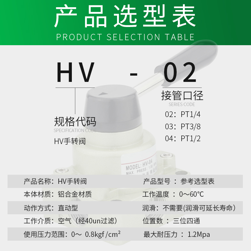 气动气缸控制转向手扳阀手动阀手转阀HV-02-03-04三位四通换向阀 - 图3