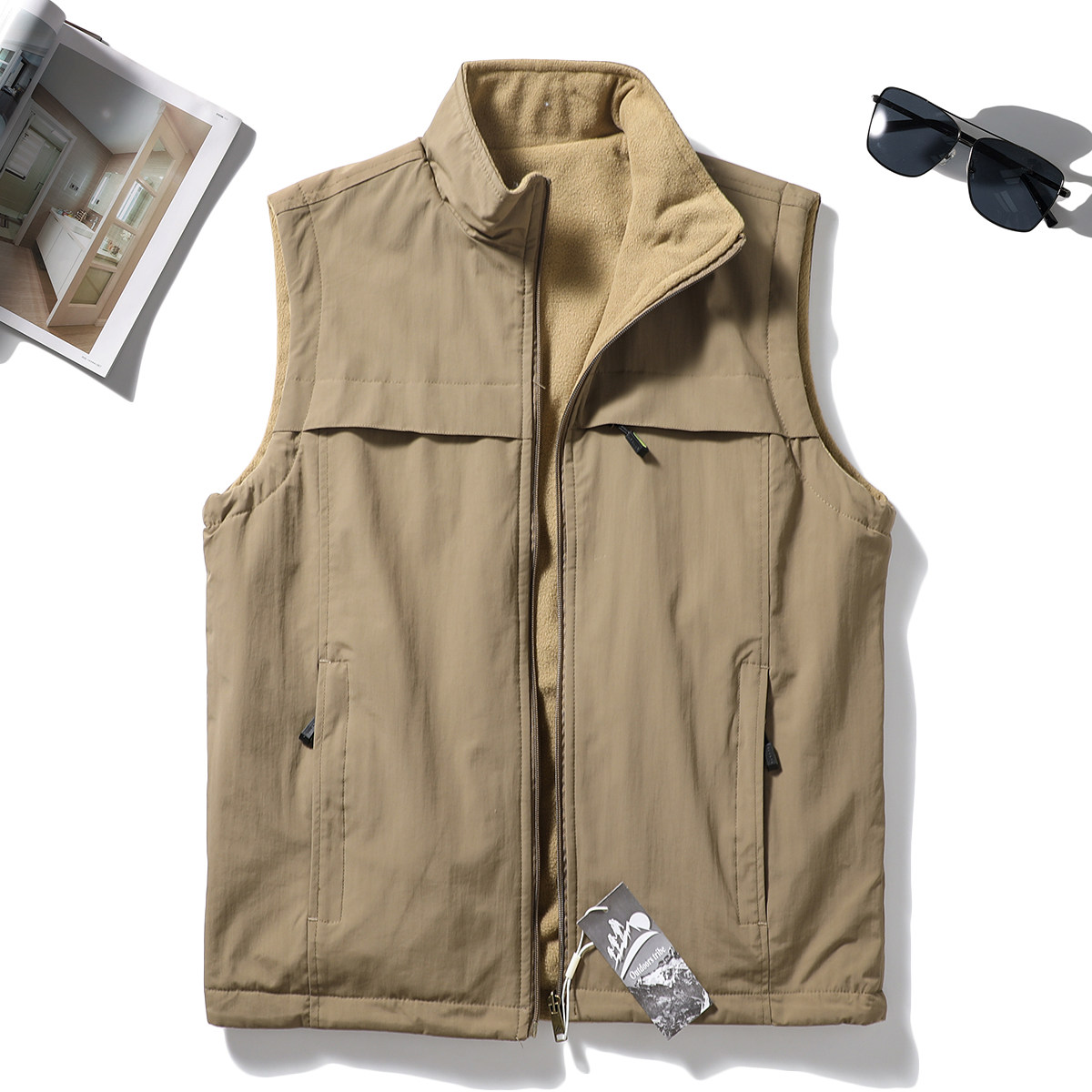 北欧户外！双面背心！梭织尼龙防水工装马甲男秋冬保暖摇粒绒外套,淘宝优惠券,粉丝福利购,淘宝优惠卷