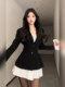 High-end flap sleeve contrast splicing suit dress
