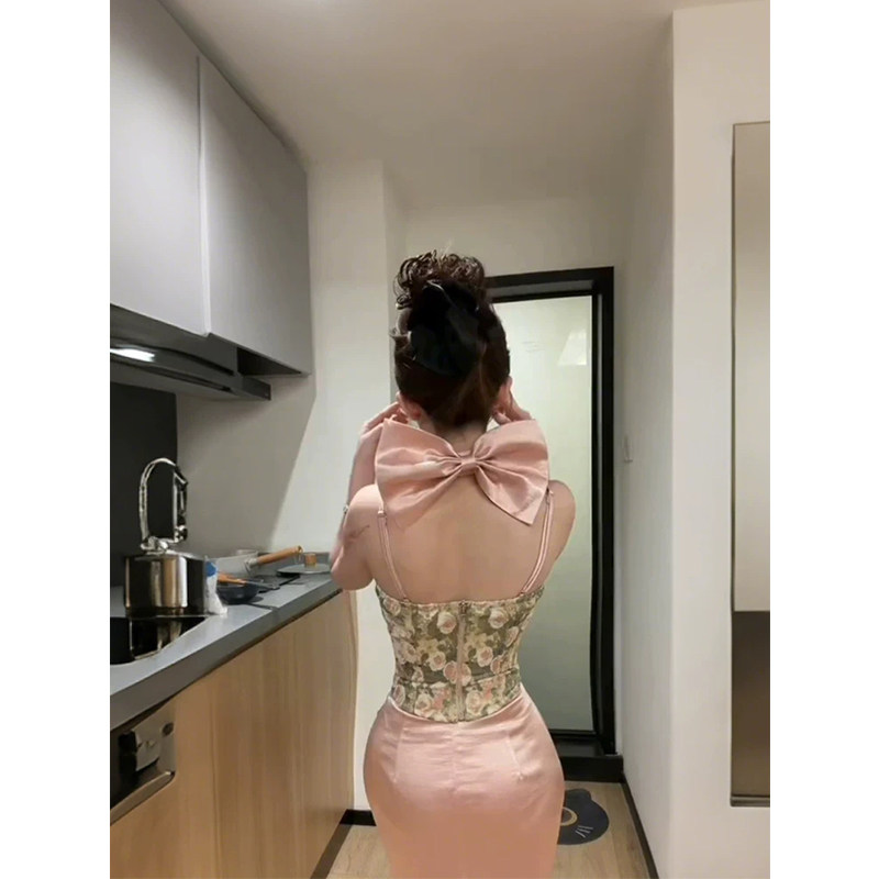 XZY 微胖纯欲性感蝴蝶结吊带鱼骨上衣女25年冬季修身包臀半裙套装,淘宝优惠券,粉丝福利购,淘宝优惠卷