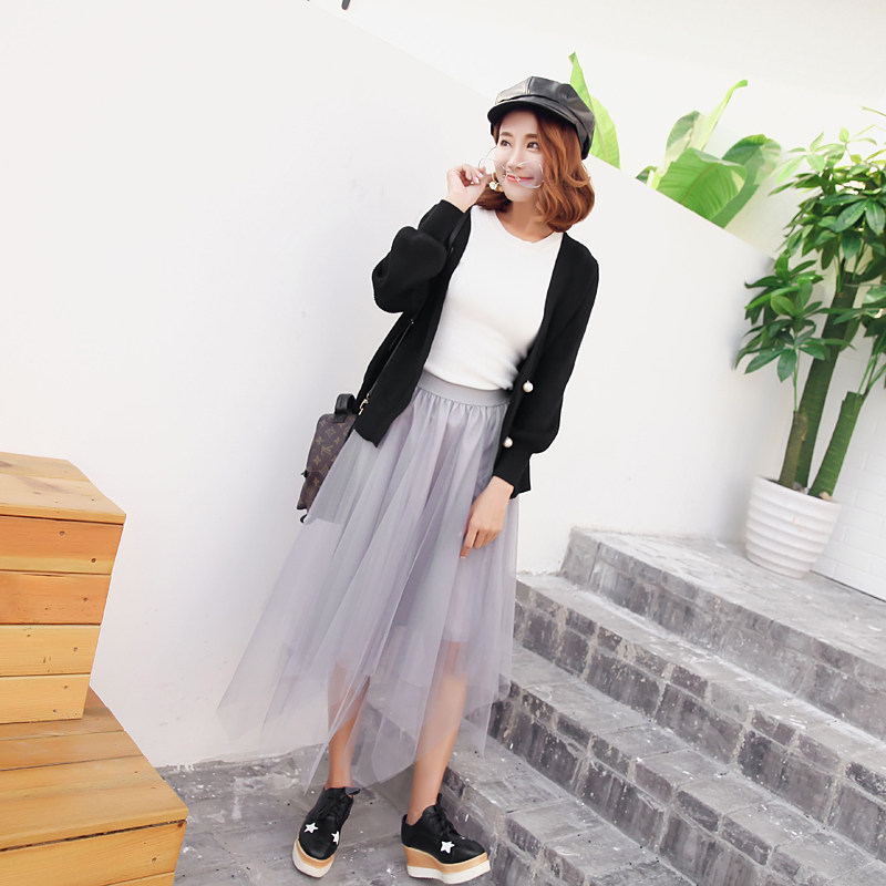 不规则纱裙秋冬中长款高腰半身裙 宜实半身裙