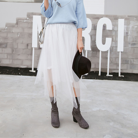 不规则纱裙秋冬中长款高腰半身裙 宜实半身裙