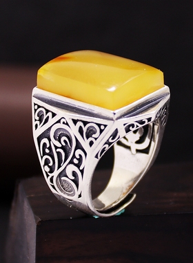 s925纯银戒指空托霸气diy琥珀