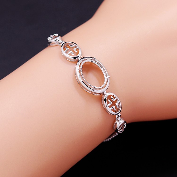 s925纯银空托时尚女款四爪镶嵌手链 祈禧珠宝手链