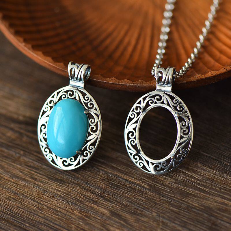 s925纯银吊坠空托复古男女款四爪托 祈禧珠宝项坠/吊坠