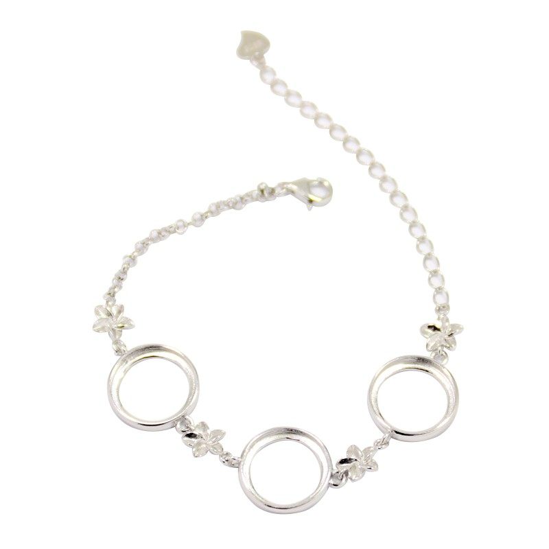 s925纯银空托女款三石位圆形托手链 祈禧珠宝手链