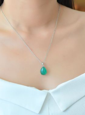 男女款S925纯银水滴镶嵌吊坠空托