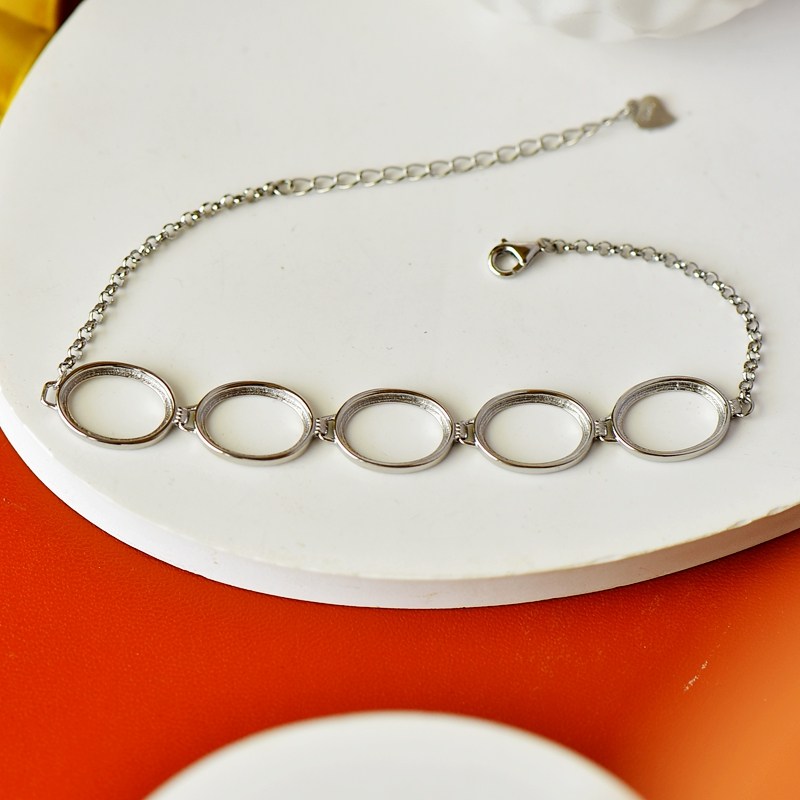 s925纯银空托时尚女款五石位10手链 祈禧珠宝手链