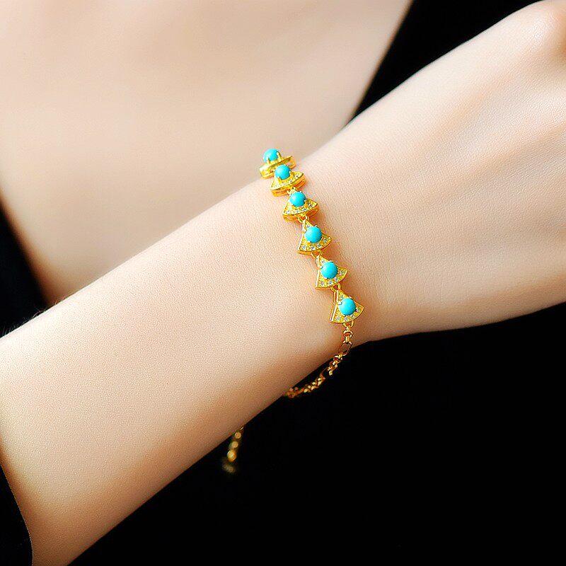 s925纯银空托时尚女款多石位4手链 祈禧珠宝手链