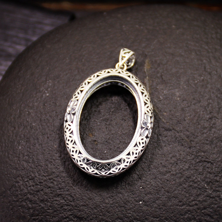 s925纯银吊坠空托复古女款加厚蜜蜡 祈禧珠宝项坠/吊坠