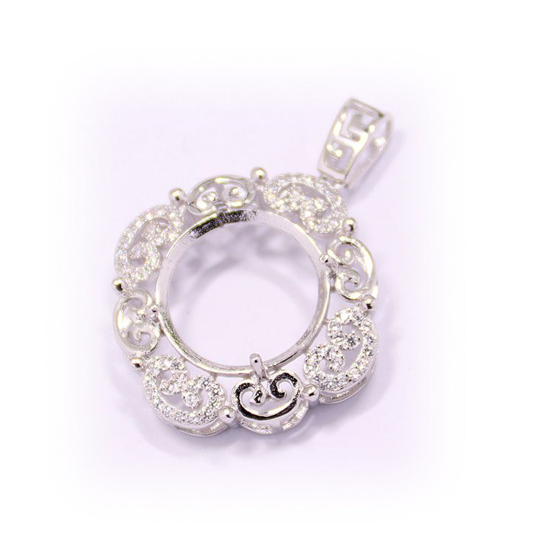 s925空托女款圆形蛋面可装纯银吊坠 祈禧珠宝项坠/吊坠