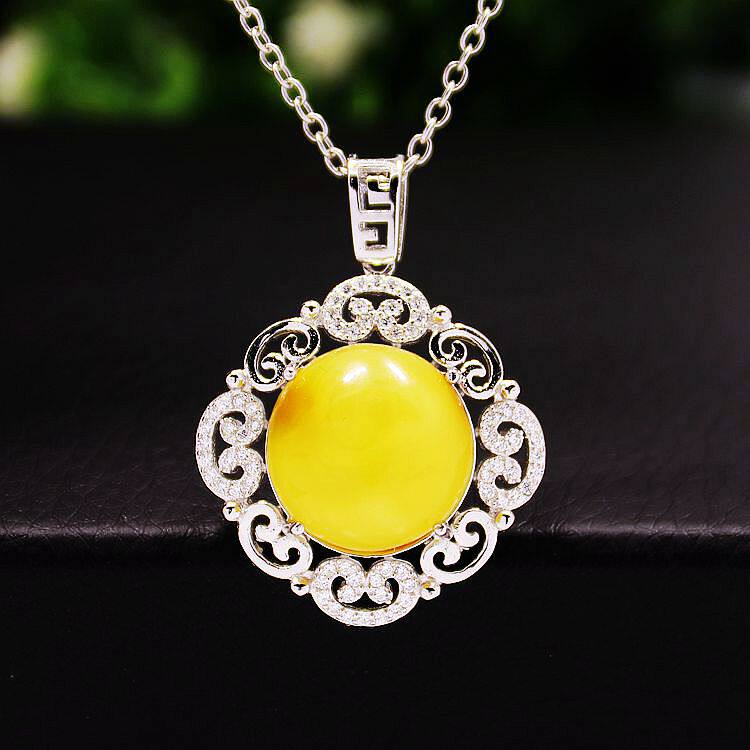 s925空托女款圆形蛋面可装纯银吊坠 祈禧珠宝项坠/吊坠