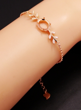 s925纯银手链手镯空托diy镶嵌