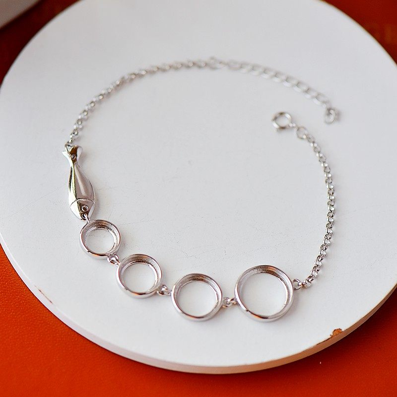 s925纯银空托时尚女款圆多石位手链 祈禧珠宝手链