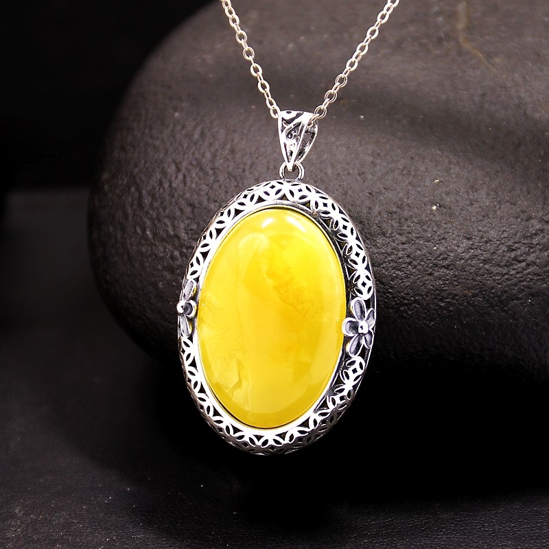 s925纯银吊坠空托复古女款加厚蜜蜡 祈禧珠宝项坠/吊坠