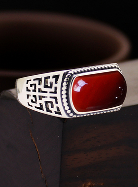 s925纯银戒指空托马鞍diy琥珀