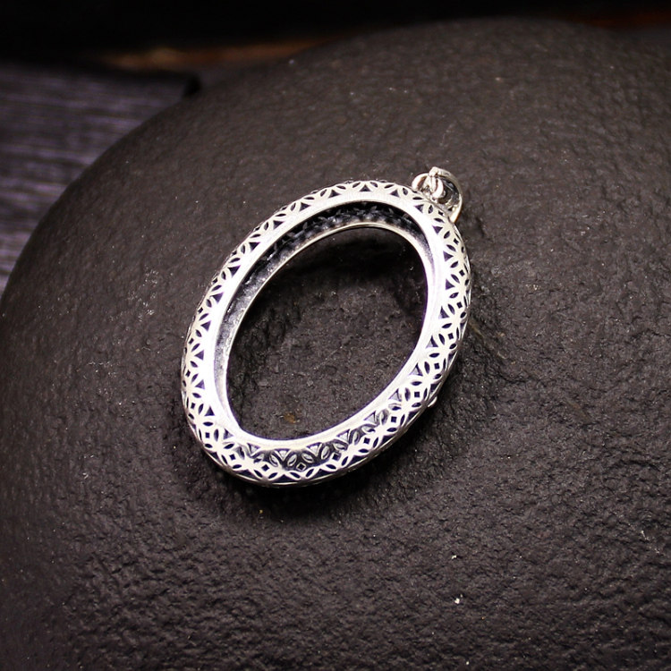 s925纯银吊坠空托复古女款加厚蜜蜡 祈禧珠宝项坠/吊坠