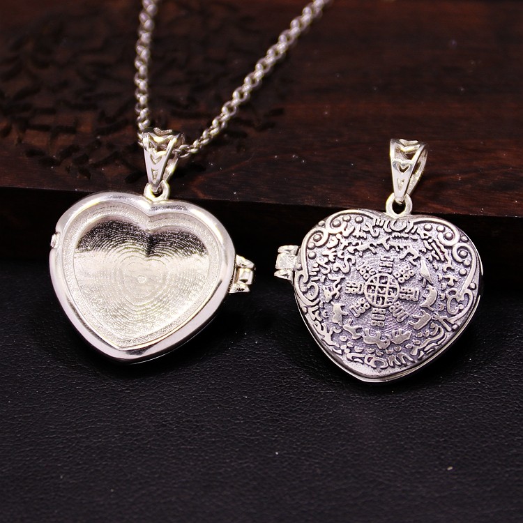 s925空托嘎乌盒男女款心形纯银吊坠 祈禧珠宝项坠/吊坠